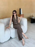 Two Piece Turn Down Collar Single Breasted Button Top with Trouser